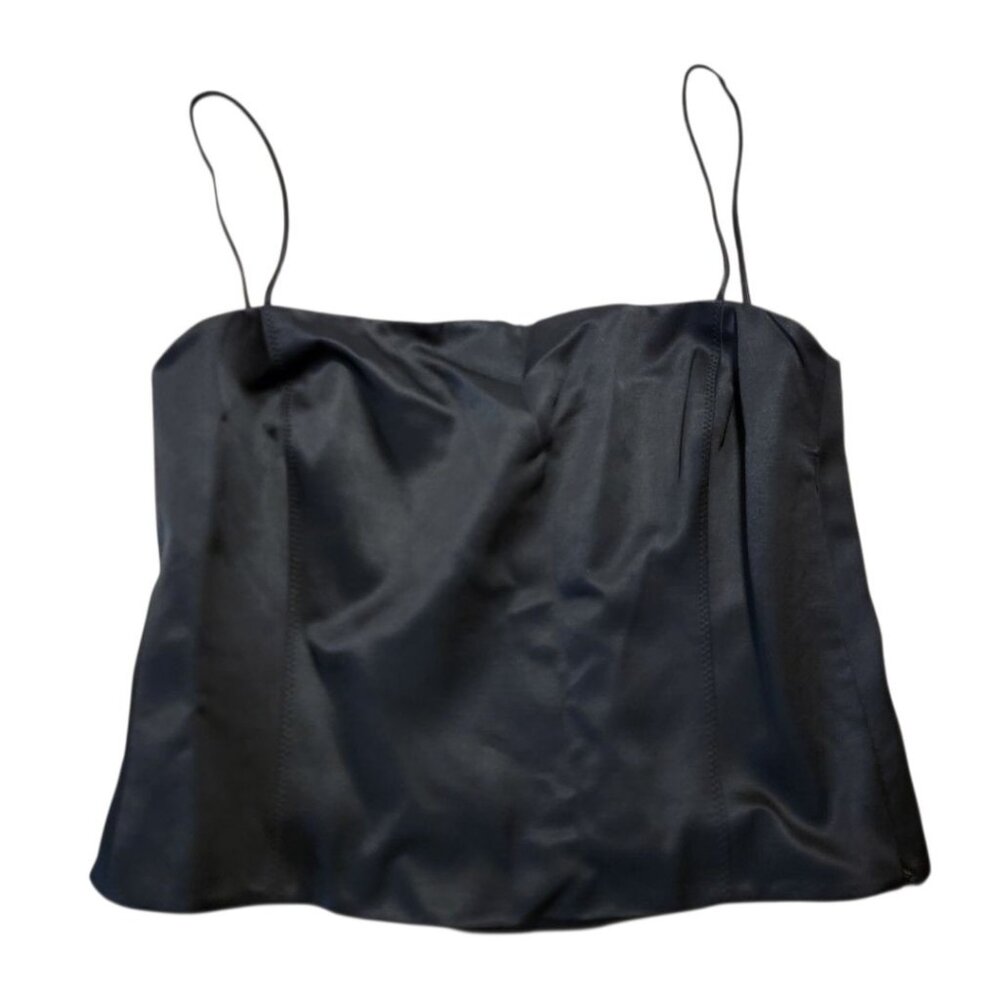 Tahari Tank‎ Satin Cropped Corset Cami Tank Top Sleeveless Black Sz 12 Vintage